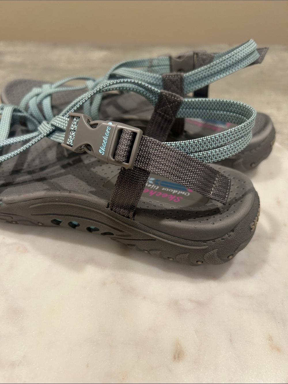 Skechers Women's Strappy Sandals - Light Teal and Grayr W-10 - Picture 6 of 12